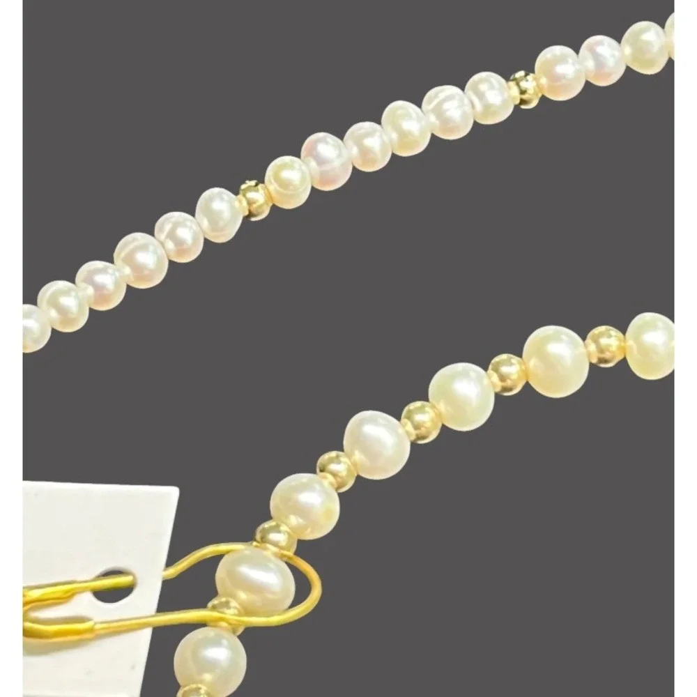 New GENUINE PEARL BRACELET & NECKLACE SET White Beaded 14K GOLD FILLED GF